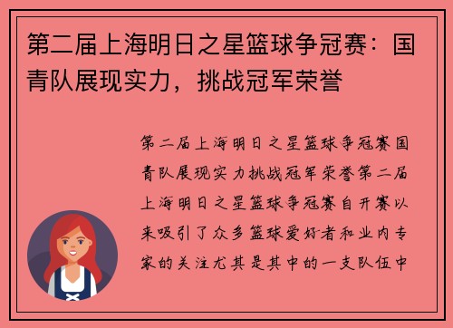 第二届上海明日之星篮球争冠赛：国青队展现实力，挑战冠军荣誉