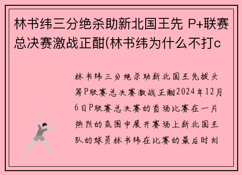 林书纬三分绝杀助新北国王先 P+联赛总决赛激战正酣(林书纬为什么不打cba)