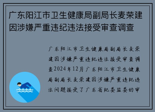 广东阳江市卫生健康局副局长麦荣建因涉嫌严重违纪违法接受审查调查