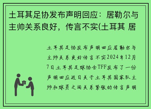 土耳其足协发布声明回应：居勒尔与主帅关系良好，传言不实(土耳其 居伦)